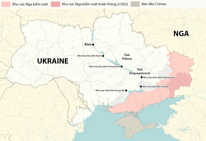 Vị trí một số nhà máy điện của Ukraine. Đồ họa: RYV