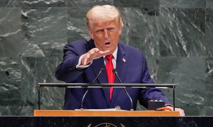 Tổng thống Mỹ Donald Trump phát biểu tại phiên họp thứ 80 của Đại hội đồng Liên Hợp Quốc ngày 23/9. Ảnh: AP