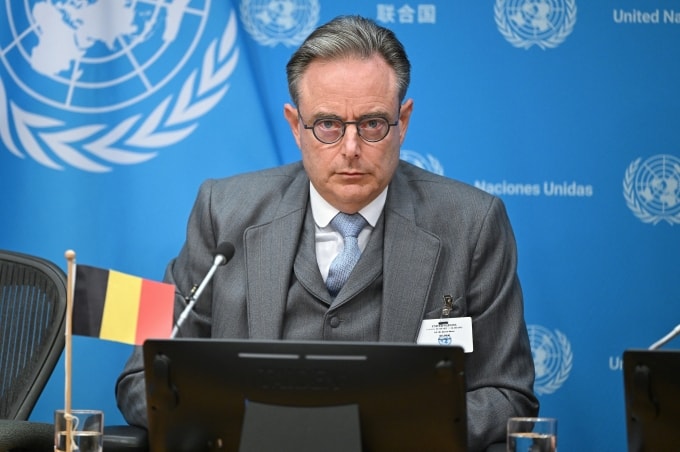 Thủ tướng Bỉ Bart De Wever phát biểu tại New York, Mỹ, ngày 22/9. Ảnh: AFP