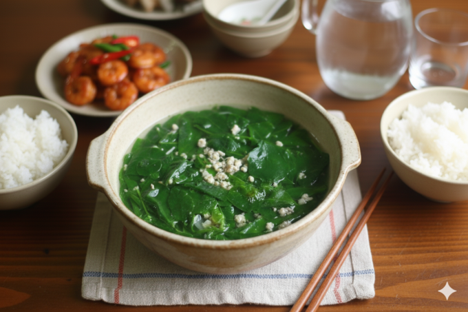 Rau ngót nấu thịt nạc băm cung cấp nhiều dưỡng chất. Ảnh được tạo bởi AI