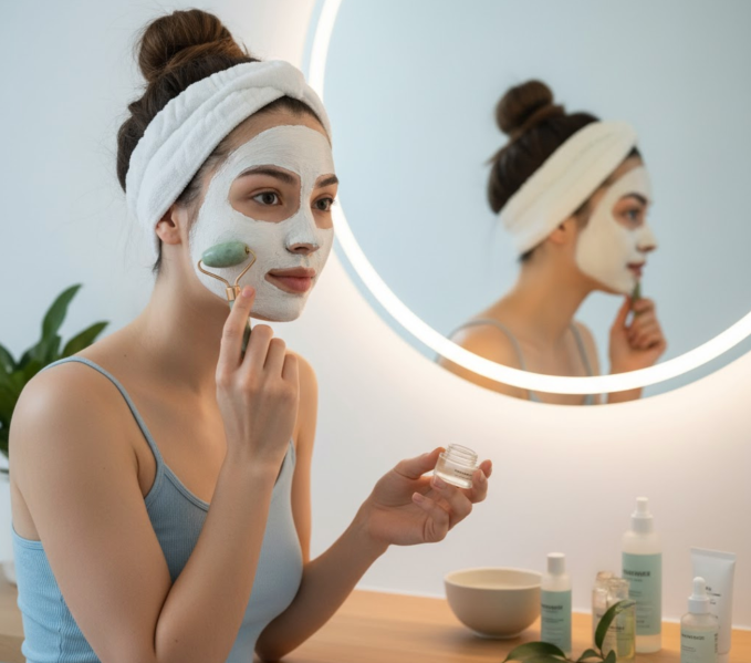 Nên sử dụng các sản phẩm dưỡng da có thành phần dưỡng ẩm cao cho mùa thu. Ảnh tạo bởi AI