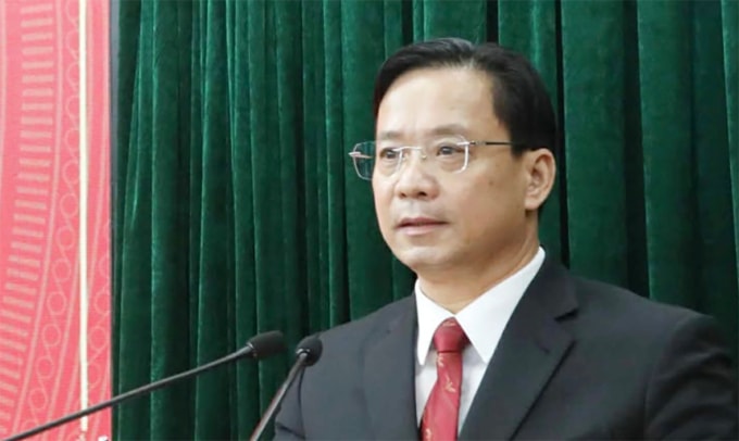 Hoàng Văn Nghiệm phát biểu tại buổi lễ. Ảnh: Cao Thiên