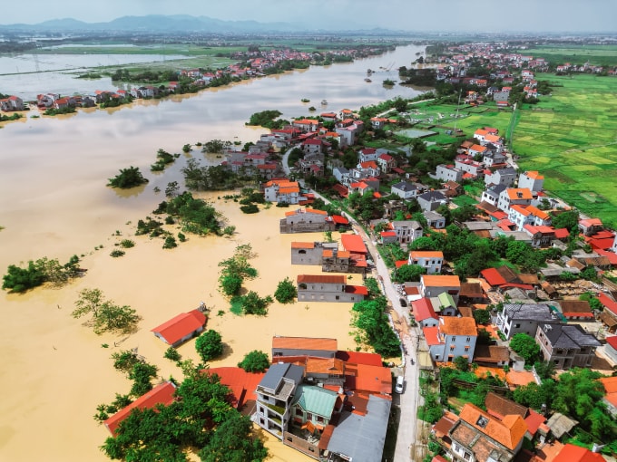 Gia cố đê tả Cầu thuộc thôn Ninh Tào, xã Hợp Thịnh, Bắc Ninh, ngày 9/10. Ảnh: Văn Tĩnh