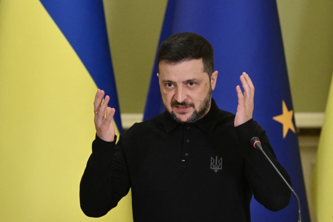 Tổng thống Ukraine Volodymyr Zelensky phát biểu tại Kiev ngày 17/9. Ảnh: AFP