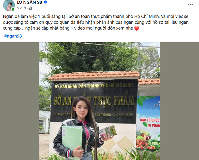 Ngân 98 đã trình diện Sở An toàn Thực phẩm TP HCM về vụ sản phẩm giảm cân- Ảnh 1. Ngân 98 đã trình diện Sở An toàn Thực phẩm TP HCM về vụ sản phẩm giảm cân- Ảnh 1.
