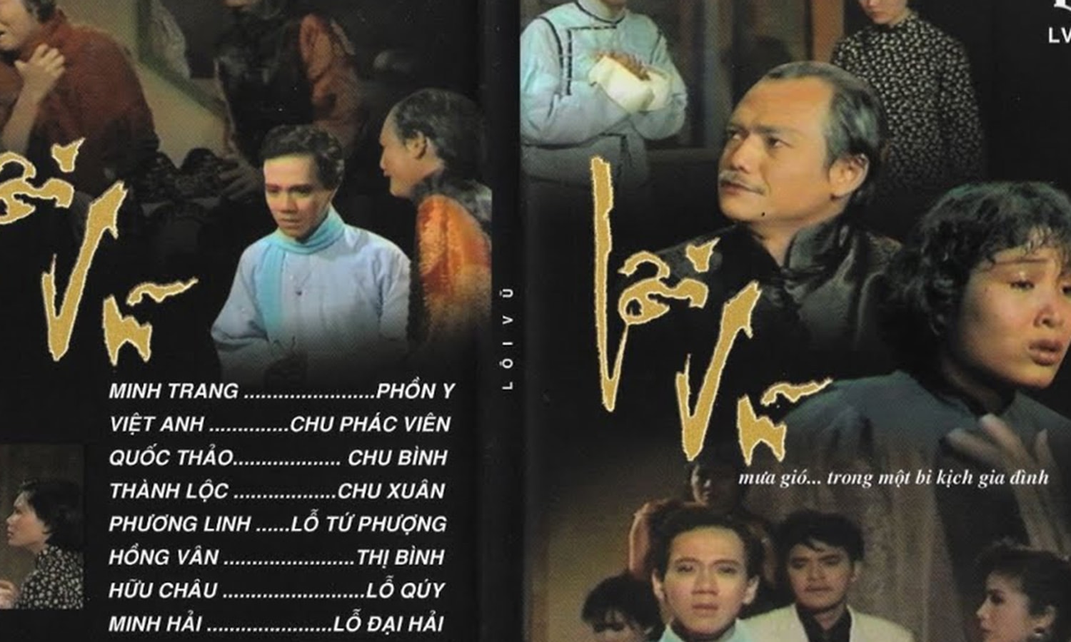 Nghệ sĩ Việt Anh (áo dài đen, cam) trong kịch