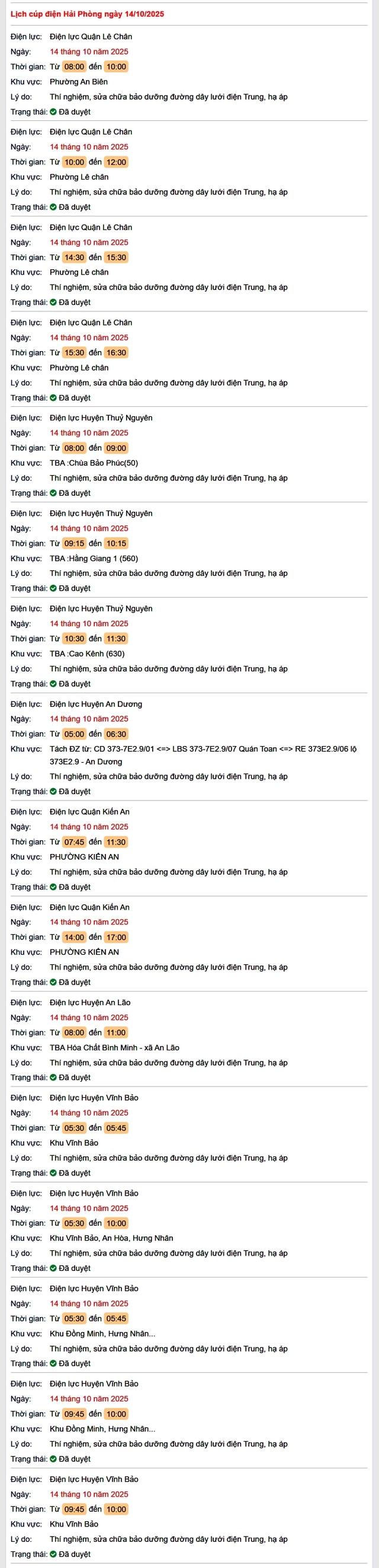 Tra cứu lịch cắt điện Hải Phòng hôm nay Thứ 3 ngày 14/10/2025- Ảnh 1. Tra cứu lịch cắt điện Hải Phòng hôm nay Thứ 3 ngày 14/10/2025- Ảnh 1.