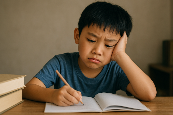Trẻ khó tập trung khi học tập có thể có vấn đề về sức khỏe tâm thần. Ảnh: AI