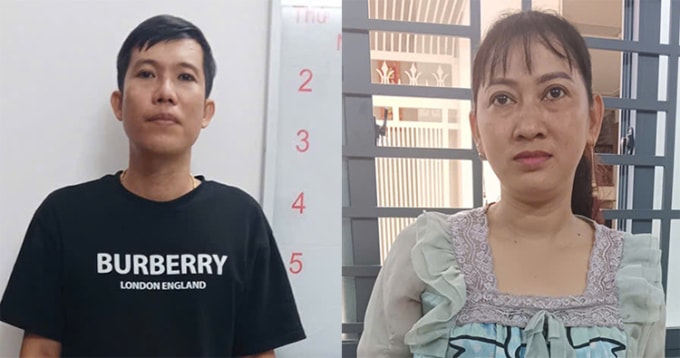 Vợ chồng Nguyễn Văn Lượm và Lư Thị Thu Trang tại cơ quan công an. Ảnh: Công an Cần Thơ
