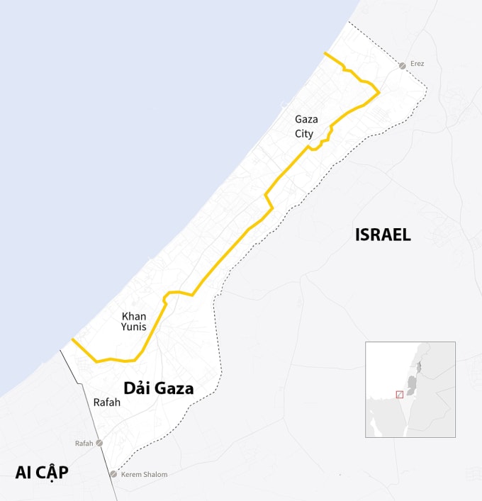 Ranh giới Đường Vàng tại Dải Gaza. Đồ họa: AFP