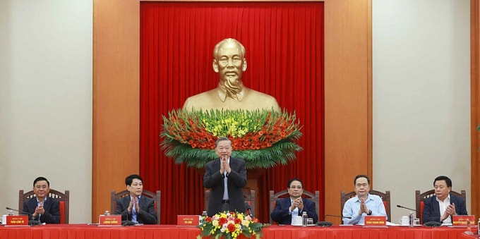 Tổng Bí thư Tô Lâm phát biểu tại phiên họp Tiểu ban Văn kiện Đại hội XIV của Đảng. Ảnh: TTXVN