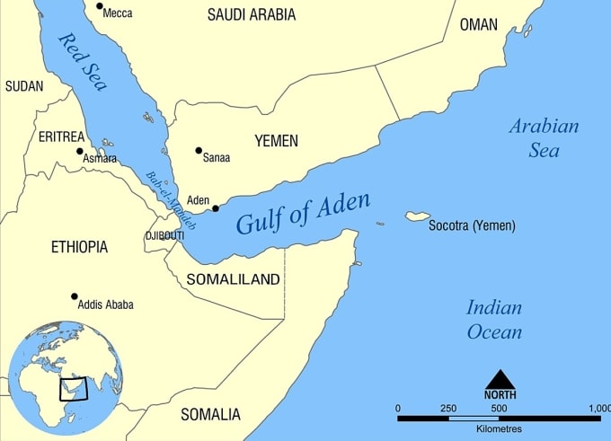 Vị trí Vịnh Aden và Somalia. Đồ họa: Wikipedia