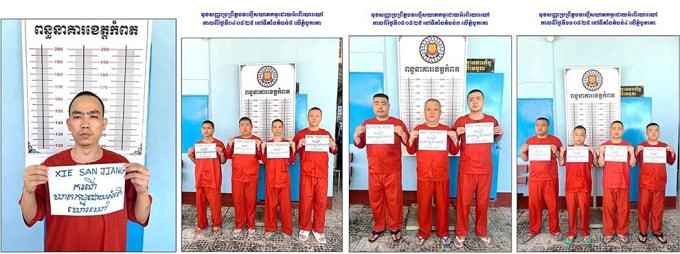 Những đối tượng phạm tội bị bắt tại tỉnh Sihanouk, Campuchia ngày 8-11/10 trong chiến dịch truy quét tội phạm lừa đảo qua mạng. Ảnh: Khmer Times