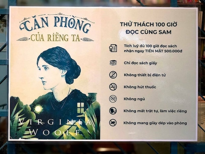 Nội dung thử thách 100 giờ đọc sách, khách hoàn thành sẽ nhận 500.000 đồng tiền mặt. Ảnh: Nhân vật cung cấp