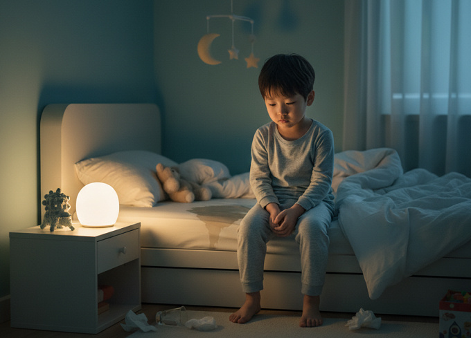 Trẻ bị tiểu đêm có thể là dấu hiệu cảnh báo một số bệnh lý. Ảnh minh họa: AI.