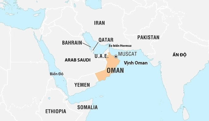 Vị trí Biển Đỏ, Vịnh Oman. Đồ họa: Britannica