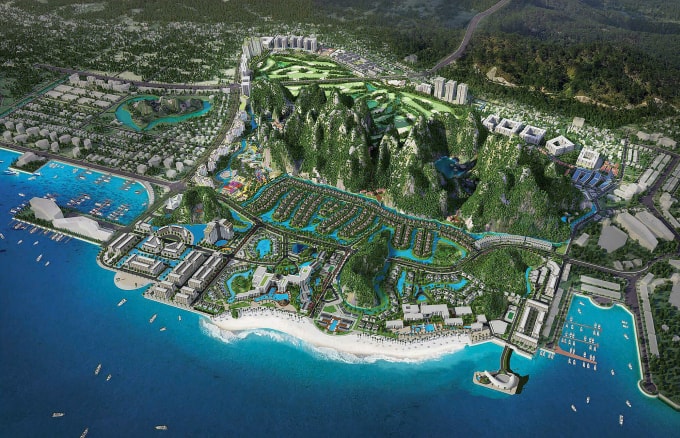 Phối cảnh tổng thể Tổ hợp du lịch, nghỉ dưỡng, sân golf và khu dân cư Monbay Vân Đồn. Ảnh: CĐT