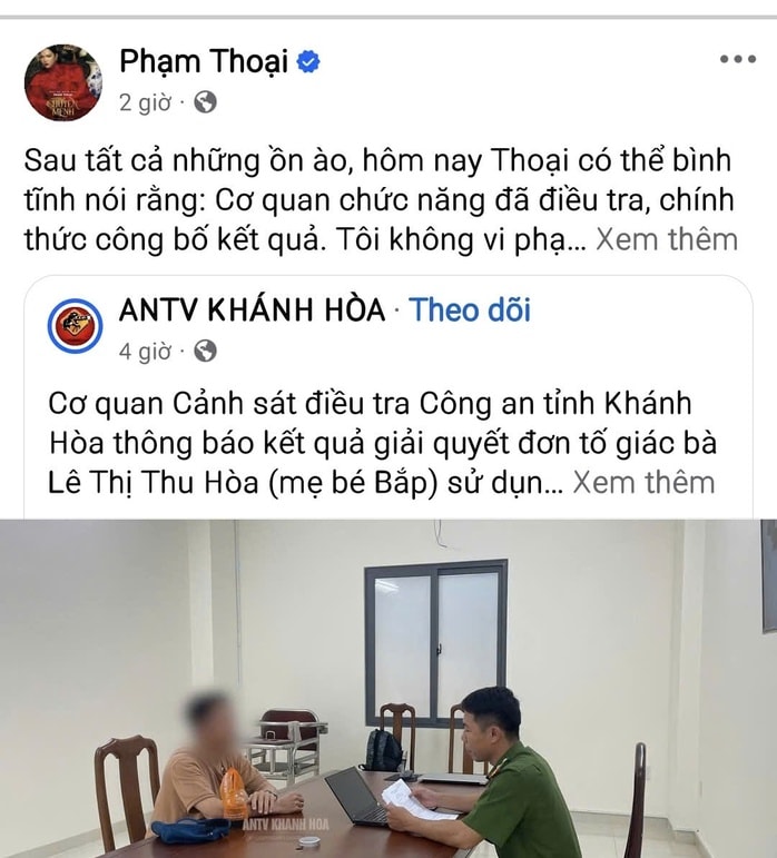 Phạm Thoại xuất hiện sau khi Công an tỉnh Khánh Hòa minh oan cho "mẹ Bắp"- Ảnh 2. Phạm Thoại xuất hiện sau khi Công an tỉnh Khánh Hòa minh oan cho "mẹ Bắp"- Ảnh 2.