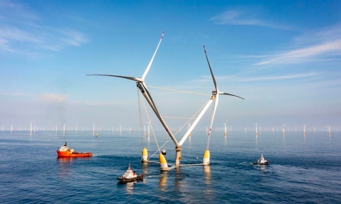 Nền tảng turbine nổi hai đầu OceanX của Minh Dương. Ảnh: Renew Economy