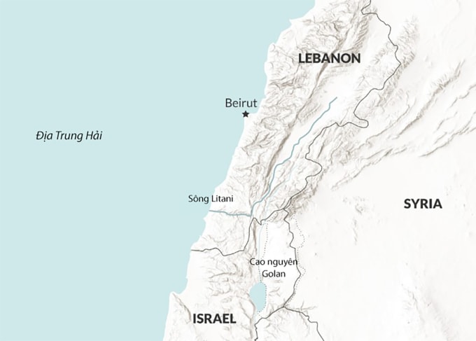 Vị trí Israel và Lebanon. Đồ họa: RENA