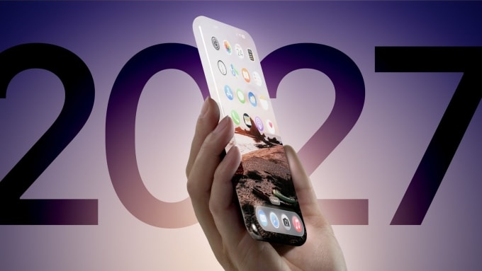 Một ý tưởng về iPhone màn hình tràn viền ra mắt năm 2027. Ảnh: Macrumors