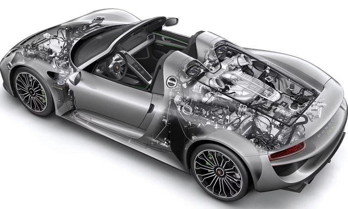 Hệ thống hybrid trên Porsche 918 Spyder. Ảnh: Porsche