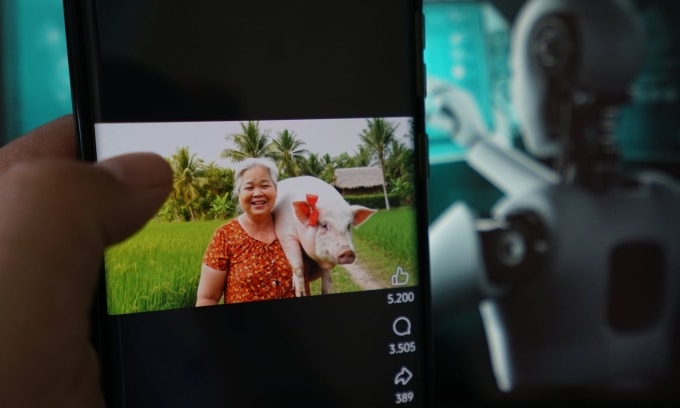 Một video tạo bằng AI đăng trên Facebook Reels nhận hàng nghìn lượt thích và bình luận. Ảnh: Bảo Lâm