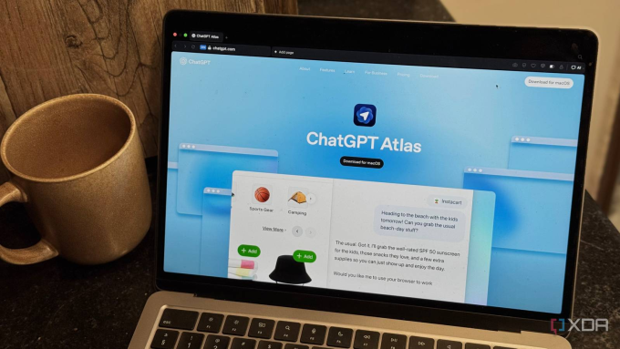 Trình duyệt AI ChatGPT Atlas trên màn hình máy tính. Ảnh: XDA Developers