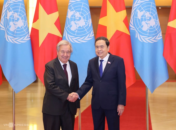 Chủ tịch Quốc hội Trần Thanh Mẫn hội kiến Tổng thư ký Liên Hợp Quốc Antonio Guterres. Ảnh: Giang Huy
