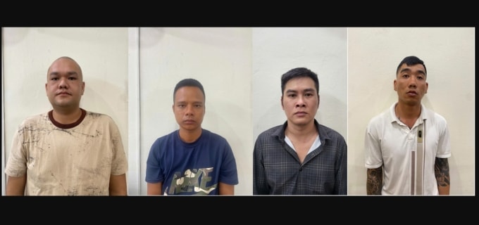 Tùng, Trường, Vinh, Sơn tại Cơ quan Công an. Ảnh: Công an cung cấp