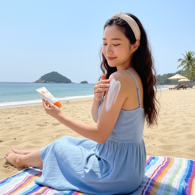 Thoa kem chống nắng để hạn chế nguy cơ ung thư da. Ảnh minh họa tạo bởi AI