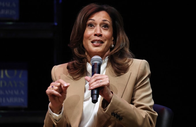 Cựu phó tổng thống Mỹ Kamala Harris phát biểu tại một sự kiện ở California hồi tháng 9. Ảnh: AFP