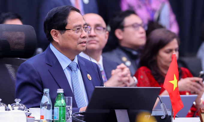 Thủ tướng Phạm Minh Chính tại Phiên toàn thể và Phiên họp hẹp Hội nghị Cấp cao ASEAN-47 hôm 26/10. Ảnh: VGP