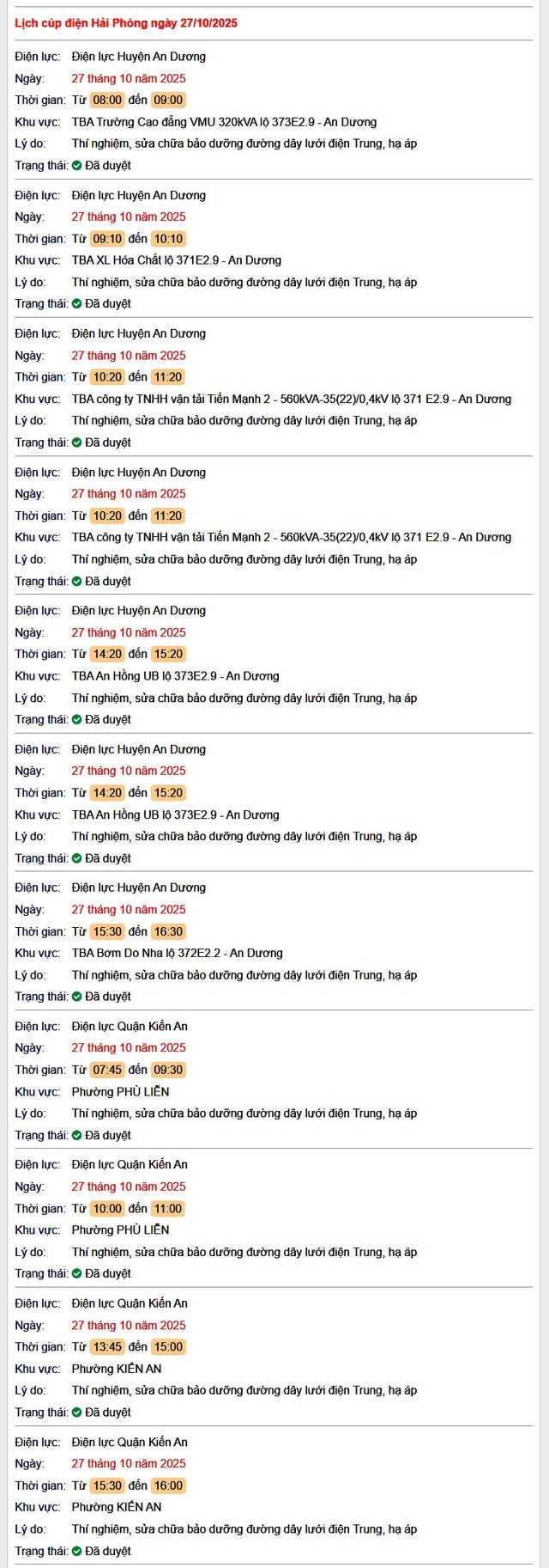 Tra cứu lịch cắt điện Hải Phòng hôm nay Thứ 2 ngày 27/10/2025- Ảnh 1. Tra cứu lịch cắt điện Hải Phòng hôm nay Thứ 2 ngày 27/10/2025- Ảnh 1.