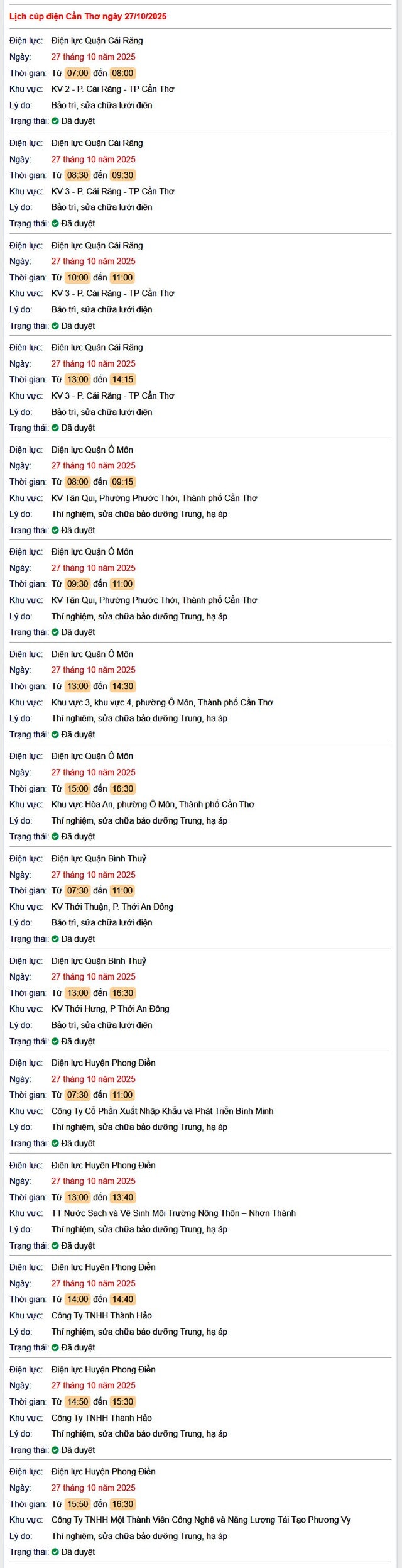 Tra cứu lịch cúp điện hôm nay Thứ 2 ngày 27/10/2025 tại Cần Thơ- Ảnh 1. Tra cứu lịch cúp điện hôm nay Thứ 2 ngày 27/10/2025 tại Cần Thơ- Ảnh 1.