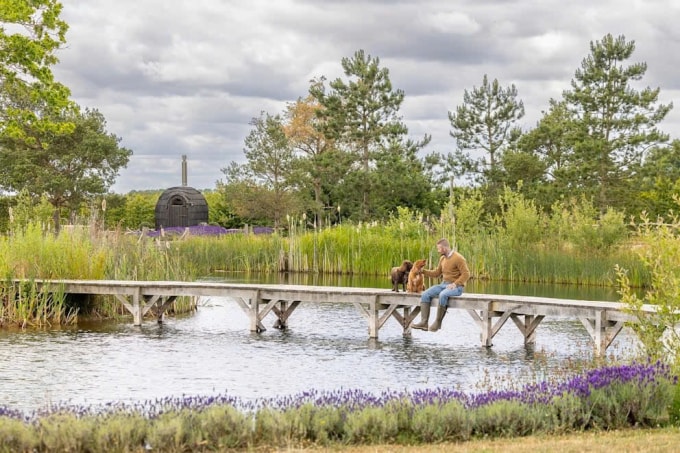 Beckham chơi đùa cùng hai chú chó trong điền trang ở North Oxfordshire, Vương quốc Anh. Ảnh: Country Lìe