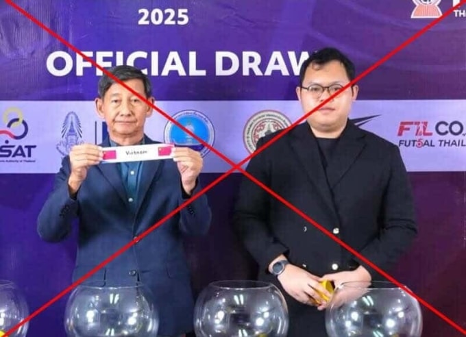 Chủ nhà Thái Lan nhầm cờ Việt Nam sang Trung Quốc ở lễ bốc thăm chia bảng giải U19 futsal Đông Nam Á 2025, tại Thái Lan ngày 28/10/2025. Ảnh: Chụp màn hình
