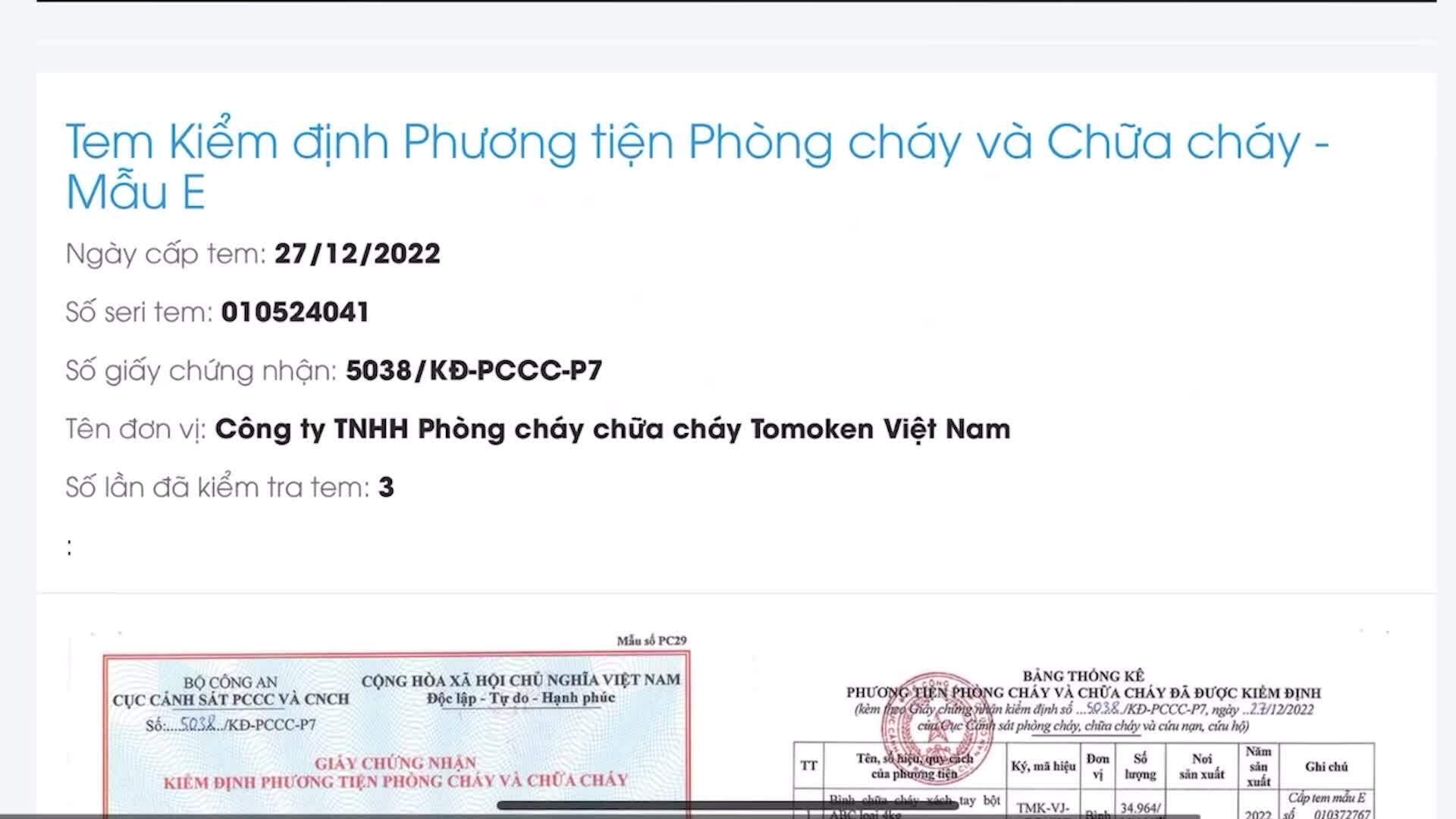 Thông đồng với đơn vị kiểm định nhằm bán bình chữa cháy Dragon giả