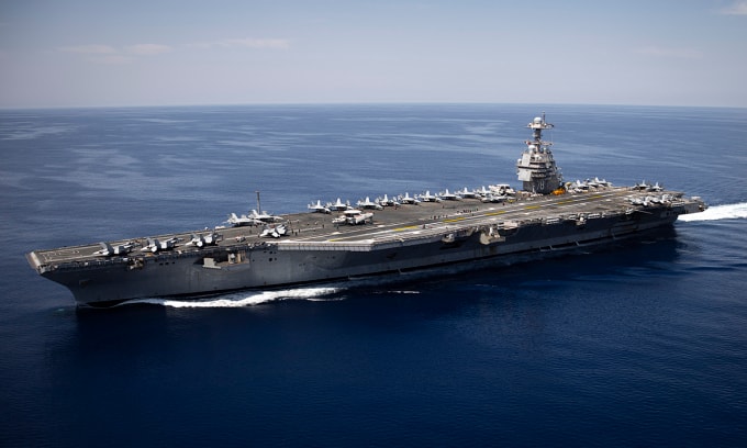 Tàu sân bay USS Gerald R. Ford tại Địa Trung Hải ngày 10/8. Ảnh: US Navy
