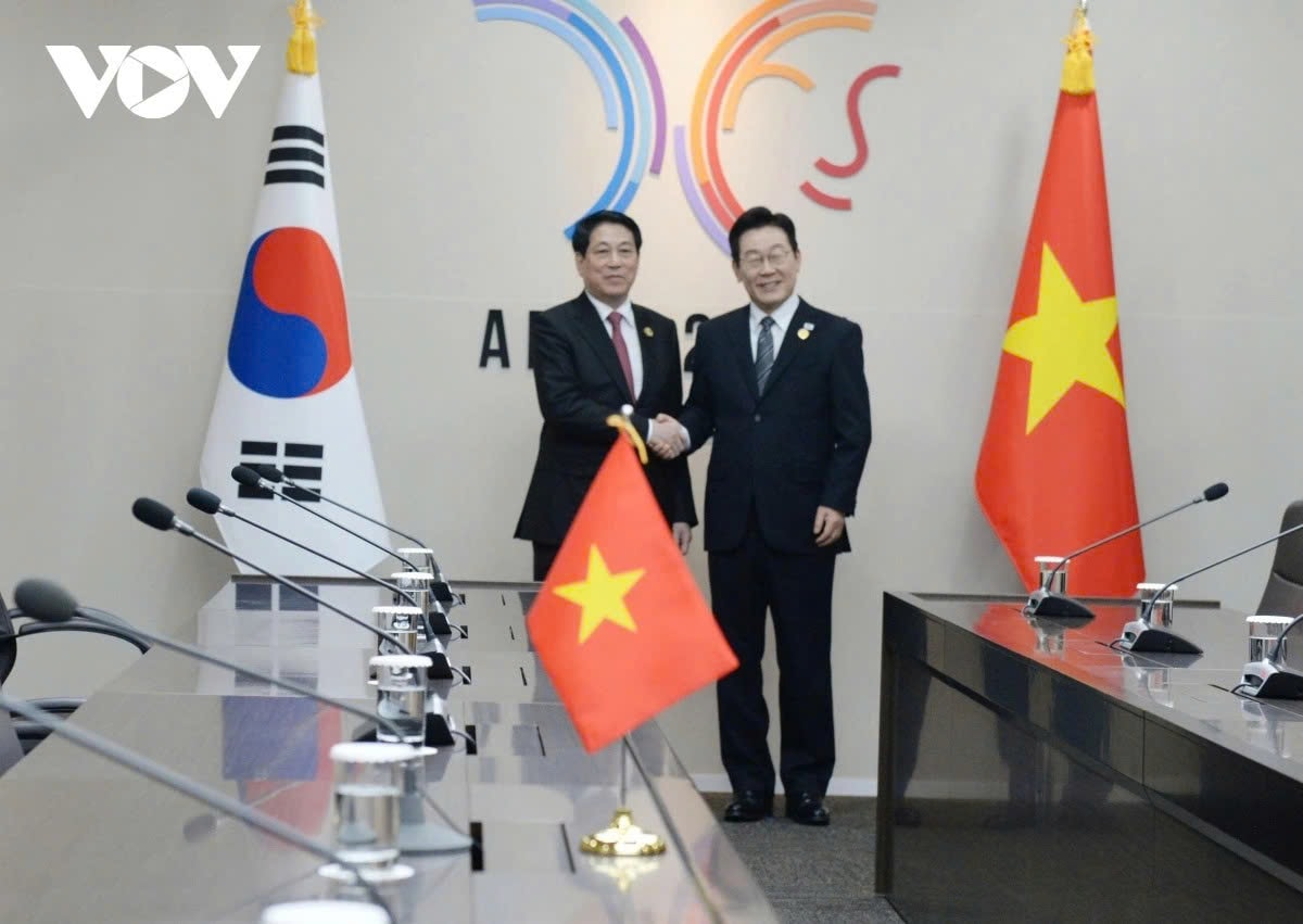 Chủ tịch nước Lương Cường và Tổng thống Hàn Quốc Lee Jae-myung.