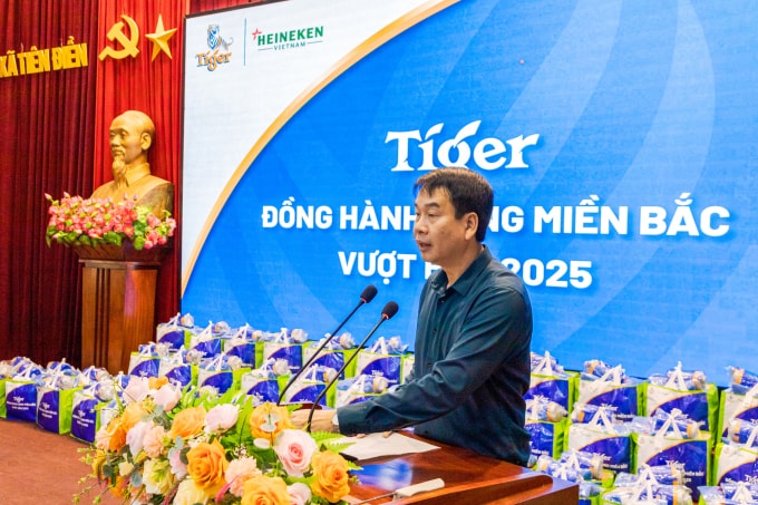 Ông Phan Văn Lĩnh, Chủ tịch UBND xã Tiên Điền, tỉnh Hà Tĩnh phát biểu tại chương trình. Ảnh: Heineken Việt Nam