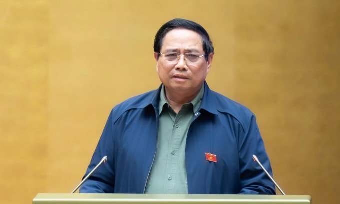 Thủ tướng Phạm Minh Chính phát biểu tại phiên họp Quốc hội chiều 30/10. Ảnh: Media Quốc hội