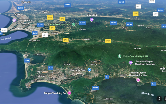 Địa hình dãy Bạch Mã. Ảnh: Google