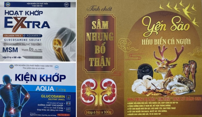 Một số loại thực phẩm chức năng được nhân viên Công ty Việt An Nhiên tư vấn, bán ra thị trường. Ảnh: Công an cung cấp