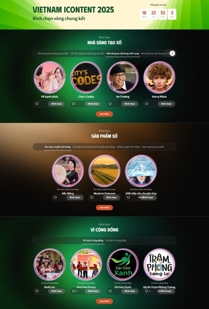 Giao diện cổng bình chọn vòng chung kết. Ảnh chụp màn hình