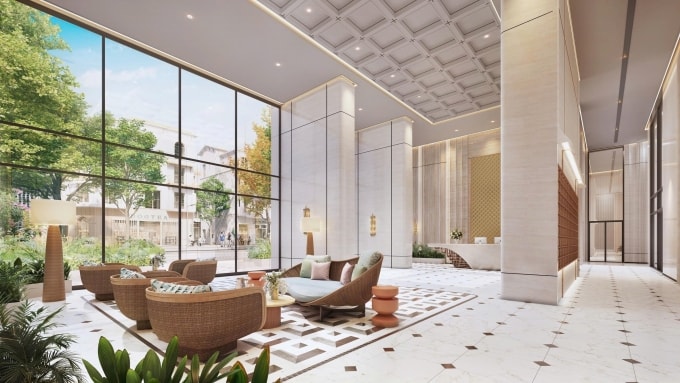 Sảnh chờ với thiết kế hiện đại tại Blanca 6-7. Ảnh phối cảnh: Sun Group