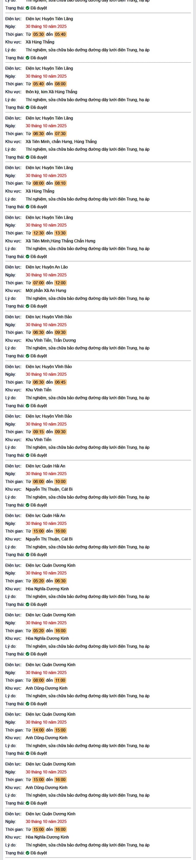 Tra cứu lịch cắt điện Hải Phòng hôm nay Thứ 5 ngày 30/10/2025- Ảnh 2.