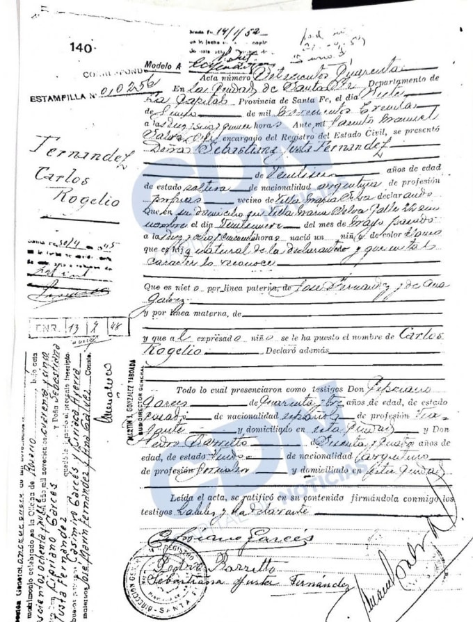 Giấy khai sinh của ông Carlos Rogelio Fernandez. Ảnh: CDN
