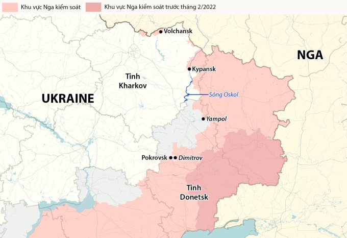Vị trí một số đô thị, khu dân cư thuộc tỉnh Donetsk và Kharkov. Đồ họa: RYV