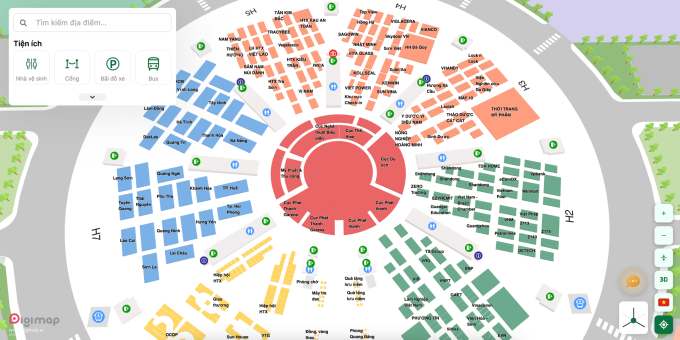 Giao diện bản đồ số tại Hội chợ Mùa Thu. Ảnh chụp màn hình